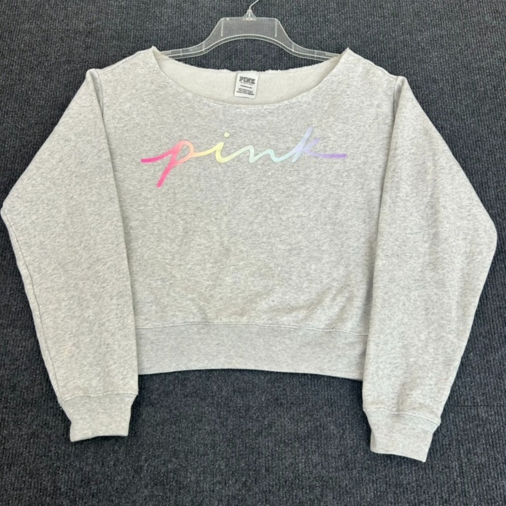 PINK‎ Victoria's Secret 'PINK' Cropped Small Sweatshirt Rainbow Logo Y2K Preppy